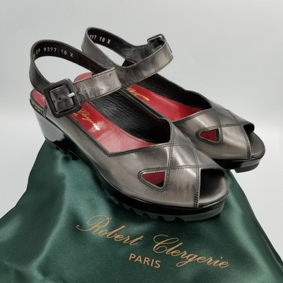 Robert Clergerie RIO Black Patent Leather Wedge Platform Ankle Strap US 7