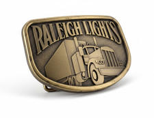 Vintage Raleigh Lights Cigarettes Pewter Belt Buckle Trucker 1980s Tobacco