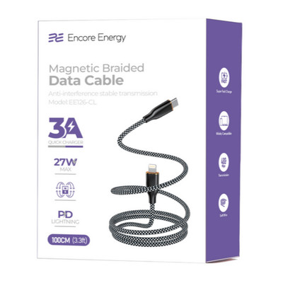 Encore Energy Magnetisches USB C Kabel 3A 27W 100cm Geflochten Schwarz Weiß