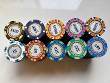 Monte Carlo Poker Chips 200 pcs Set including 20 x 1/5/10/25/50/100/500/1000/500