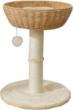 Cat Tree Tower with Rattan Wicker Basket, Handwoven Large Nest Basket Bed, Windo