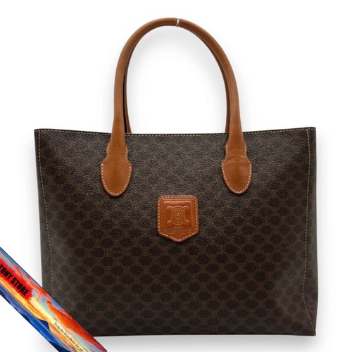 Celine Macadam Brown PVC Leather Handbag Ladies