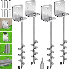 4 Pack 24" Ground Anchors Screw in Shed Anchor with L Bracket Trampoline Anchor 