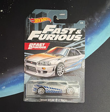 Hot Wheels Fast & Furious Nissan Skyline GT-R (BNR34) 1:64 Diecast Silver/Blue