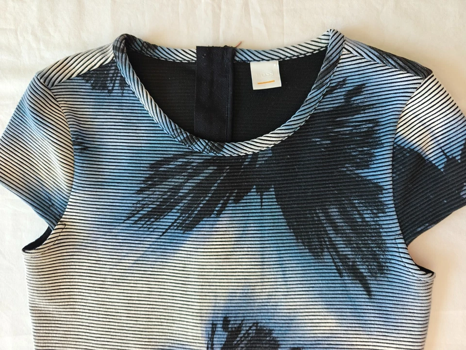 Hugo Boss women midi dress, Dafly butterfly pattern, Blue Navy Beige S-XS size - Imagen 3 de 4