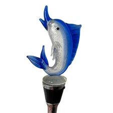 Blue Sailfish Glass Wine Bottle Topper Stopper