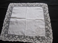 Antique Linen Lace Monogram Handkerchief R..M.