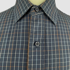 George Button Shirt Men's M 38/40 Long Sleeve 100 Combed Cotton Navy Check