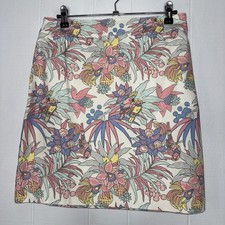 Talbots Women s Canvas A Line Skirt Tropical Floral Parrot Pastel Pink 4 NWT