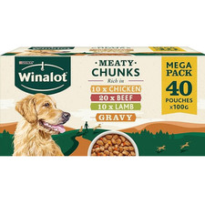 WINALOT Meaty Chunks Adult Wet Dog Food Mixed in Gravy 40 x 100g Mega Pack 3.77 per kilo