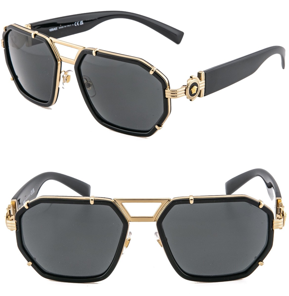 VERSACE GRECA Pilot Medusa 2228 Gold Black VE2228 Square Aviator