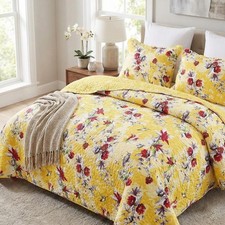 Dada Bedding Radiant Sunshine Yellow Floral Bedspread Set - Red