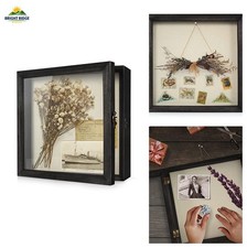 Shadow Box 11x11 Memory Display Case Hinged Door Wooden Frame Black