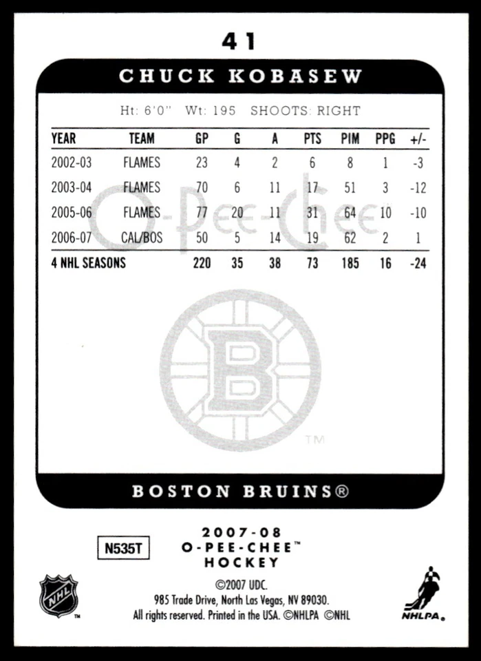 2007-08 O-Pee-Chee Micromotion Chuck Kobasew Boston Bruins #41 - Image 2 of 2