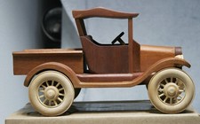 Vtg Handmade Model T Ford Runabout Wood Model Car Wheels Spin 12 Artist Stamped