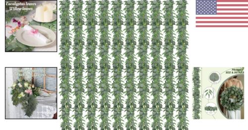 Artificial Eucalyptus Garland with Willow Leaves - 10 Pack - 6.4 Feet - Weddi... - Picture 2 of 8