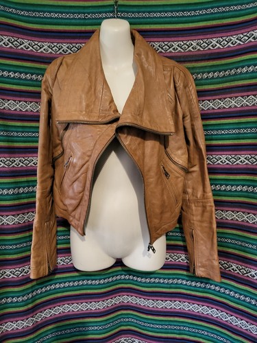 Country Road Brown 100% Leather Jacket Sz Xs - Picture 5 of 16