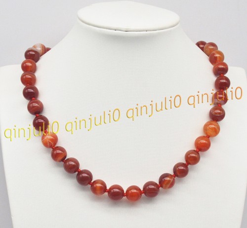 Beautiful 6/8/10/12mm Red Striped Agate Round Gemstone Beads Necklaces 16-48'' - Picture 2 of 8