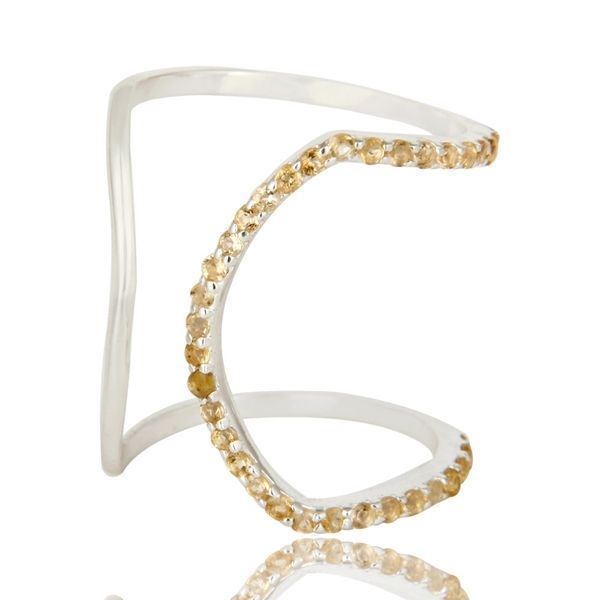 как выглядит 925 Sterling Silver Pave Set Citrine Gemstone Modern Design Infinity Ring фото