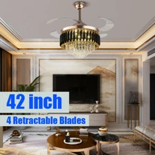 42" Invisible LED 3-Color Ceiling Fan Light Black Crystal Chandelier w/ Remote