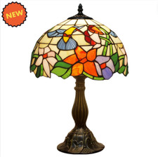 Tiffany Style Table Lamp Hummingbird Stained Glass Vintage Bedside Light NEW