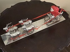 Vintage Celluloid Santa In Plastic Sleigh 4 Raindeer 15 Inches Long