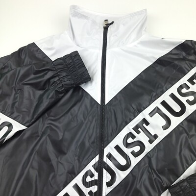 $735 Just Cavalli Black & White Slant Logo Sports Jacket Mens Size Italy 46