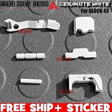 AGGRESSIVE ARMS WHITE SLIDE RELEASE PINS LOCK REAR PLATE MAG CATCH GLOCK 43