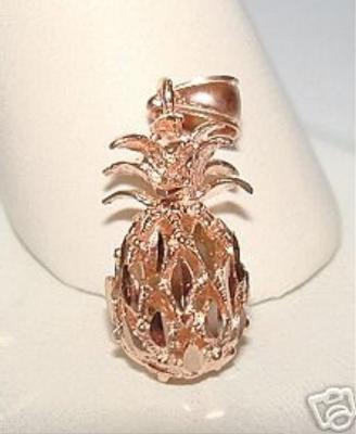 9MM SCHWERER MASSIVER 14K ROSÉGOLD DIAMANTSCHLIFF 3D GANZE HAWAIIANISCHE ANANAS ANHÄNGER #1