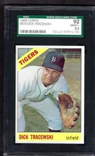 1966 Topps Baseball #378 Dick Tracewski, Detroit Tigers, SGC 92, 8.5, NM-MT+