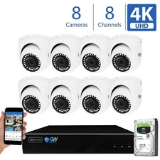 8 Channel 4K NVR (8) 8MP 2160p Home IP POE Dome Security Camera System 2TB HDD