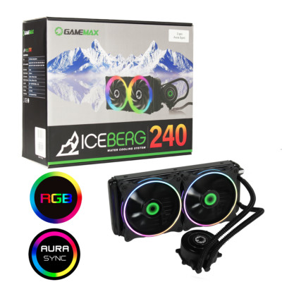 GameMax Iceberg 240mm ARGB AIO Wasser CPU Kühlung 3-Pin AURA Sync Intel AMD