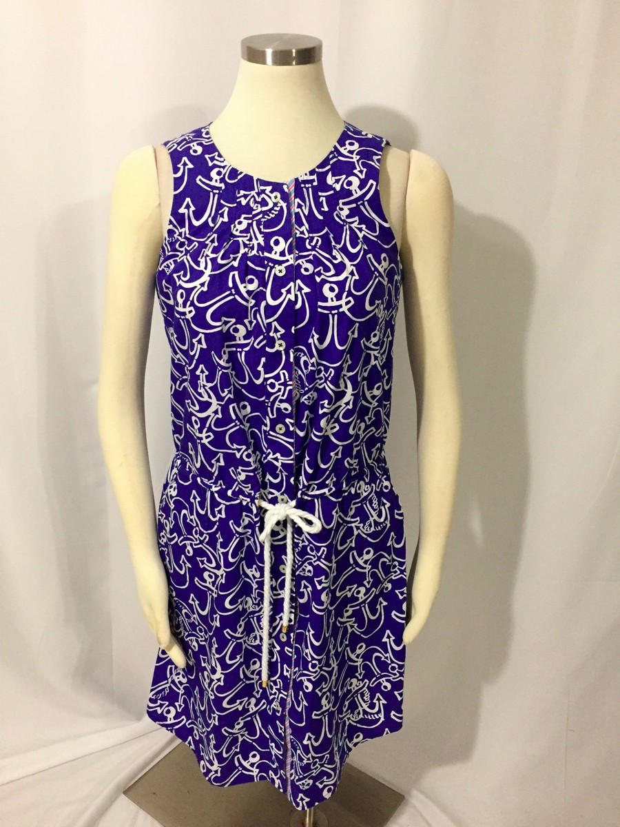 Lilly Pulitzer Royal Blue Anchor Print Nautical Blouson Dress