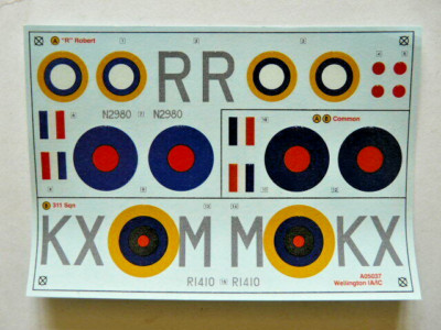 AIRFIX 1:72 VICKERS WELLINGTON MK 1A/1C 05037 DECAL SHEET
