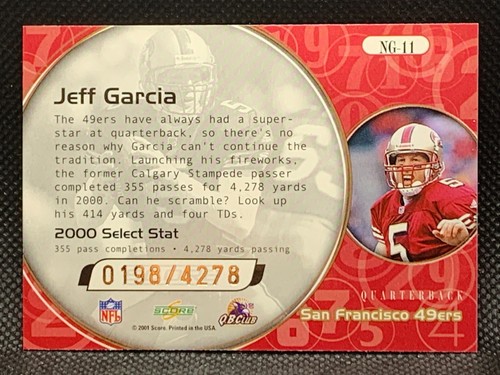 2001 Score Numbers Game /4278 Jeff Garcia #NG-11 - Picture 2 of 2