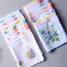 5pcs Ladies Vintage Floral Embroidered Cotton Handkerchief Napkin Random Color