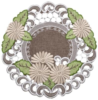 Gold Daisy and Green Leaves on Brown Doily, Placemat (15 Inch Round) 