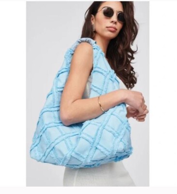 URBAN EXPRESSIONS Barbuda canvas foldable  hobo shoulder bag in Sky Blue