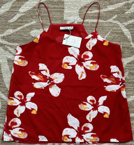 Camicetta donna senza maniche Dalia taglia small rossa floreale spaghetti strap nuova con etichette - Foto 1 di 6