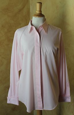 Foxcroft Weich Blassrosa Faltenfreie Knöpfe Hemd Sz 10 Französisch Manschette