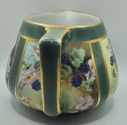 Limoges B & Co. Cider Pitcher Black Berries an Flowers Hand Painted w/Gold - Picture 2 of 14