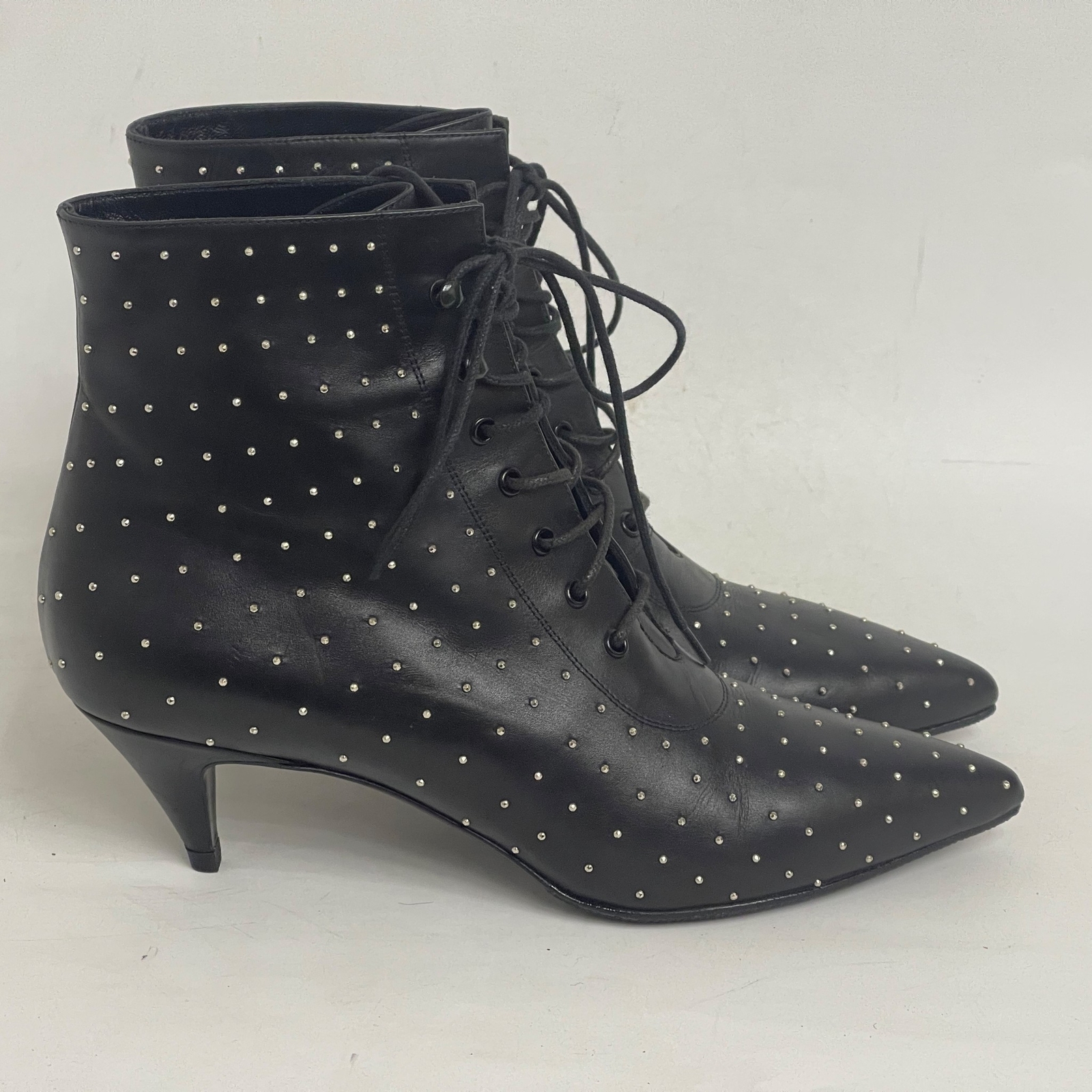 Stivaletti Yves Saint Laurent donna neri pelle borchie stivaletti stringati EU 37