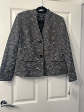 Nine West Two Button Stand Collar Space Knit Jacket Black/ivory Blazer Uk14