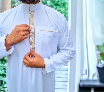 Herren Jungen bestickt Designer Jubba Muslim Thobe Qualität Dubai arabisch UK
