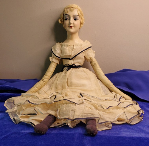 Antique Composition Boudoir Bed Softbody Doll Blonde Side Glance 24"
