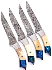 CUSTOM MADE HAND FORGED DAMASCUS STEEL BLADE CHEF STEAK KNIFE SET 1398