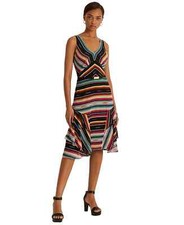 Lauren Ralph Lauren Women's Black Striped Crinkle Georgette Sleeveless Dress ...