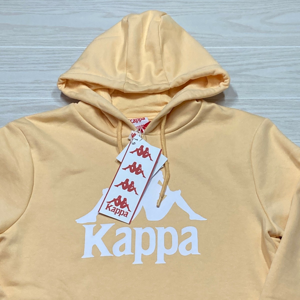 KAPPA Women's Felpa Logo Hoodie Sweatshirt Regular Fit Yellow Size Medium