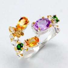 Handmade jewelry Natural Amethyst Citrine Silver Ring 925 Sterling / RVS100