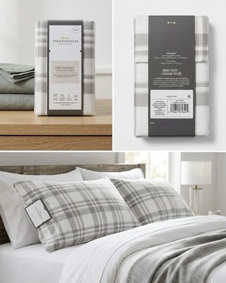 Threshold King Pillowcase Set - 2ct Gray Plaid - 400TC Cotton Performance